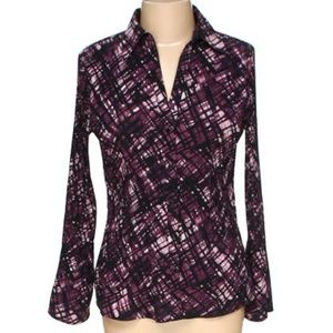 Apt. 9 Women's Deep V Neck Button-up Shirt Top Blouse, Bell Sleeves, L